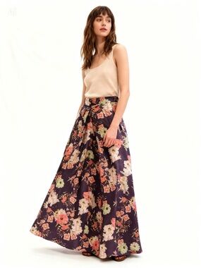 Floral Navy Maxi Skirt with Pink & Cream Blooms